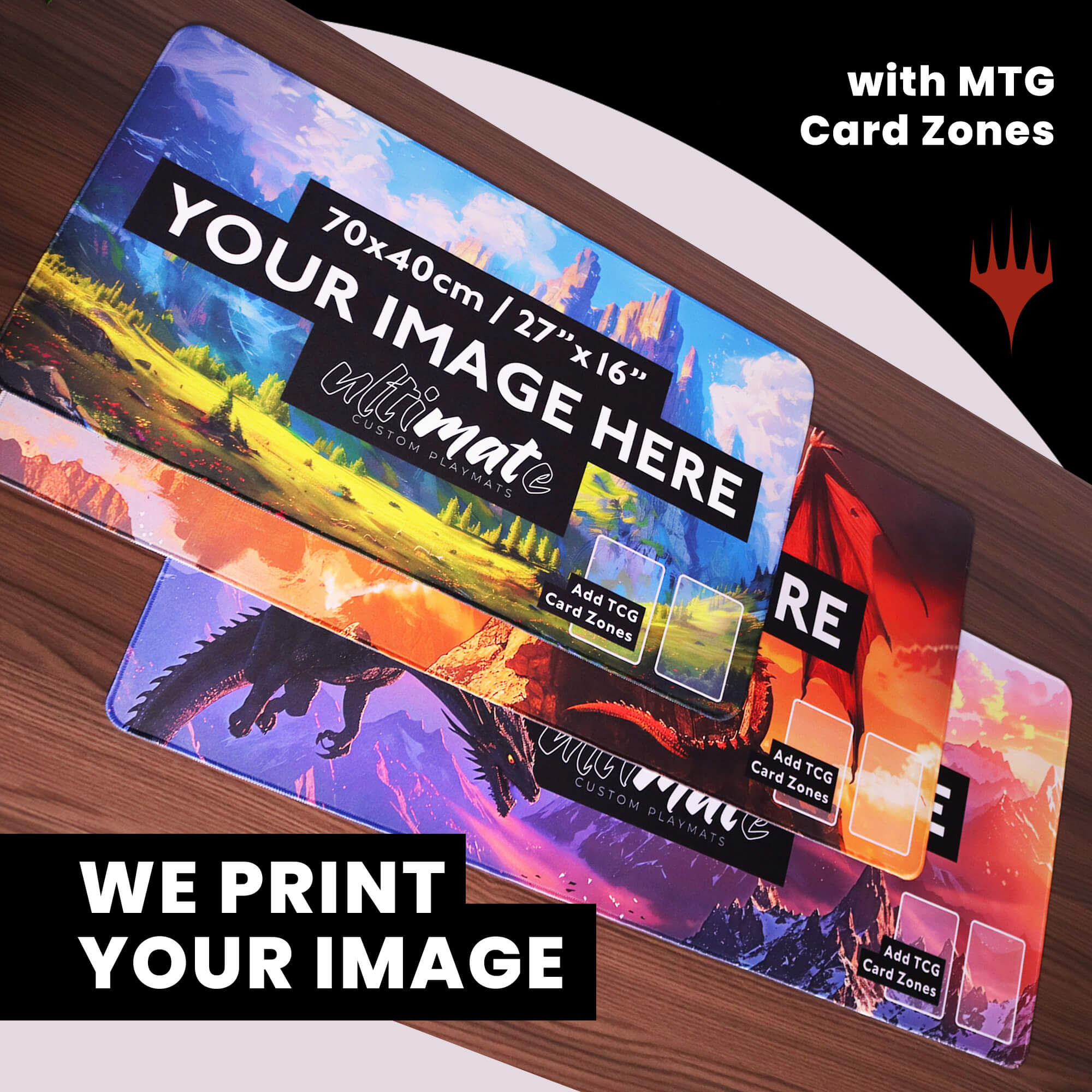 where to make custom mtg cards 'Print your image' Premium Custom Playmat With MTG Card Zones