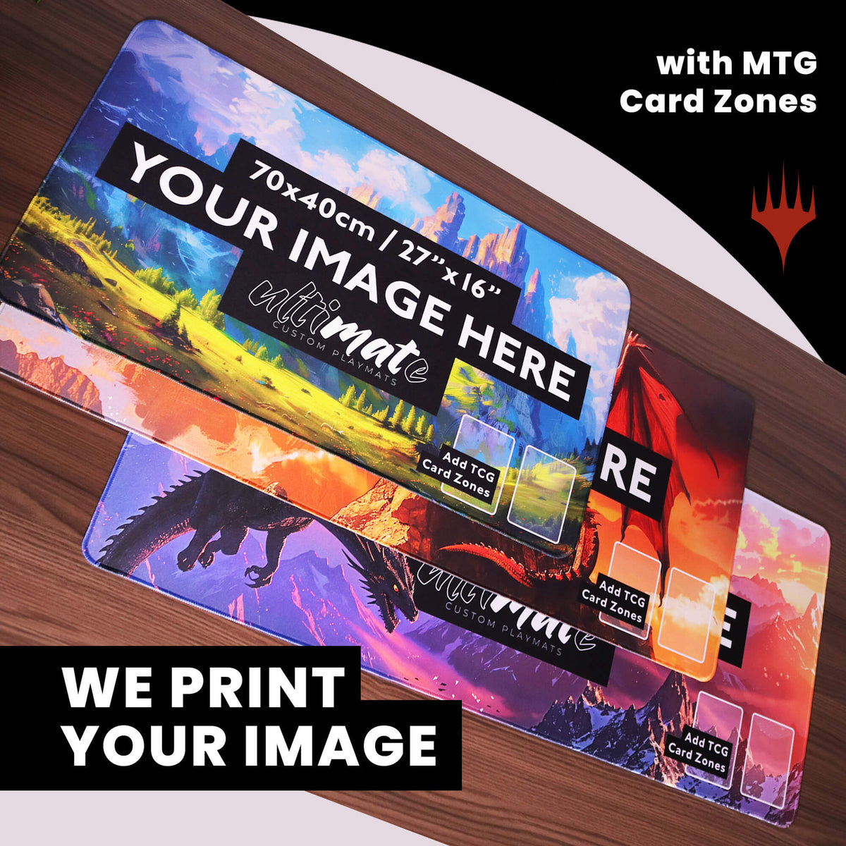 create custom mtg cards 'Print your image' Premium Custom Playmat With MTG Card Zones