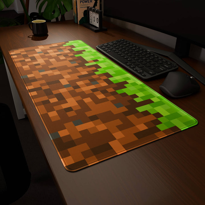 Clean angled presentation of a 90x40CM / 35x15.7in large mouse pad / desk mat showcasing the dramatic 'Blocks' design. Its high-quality fabric surface is designed for optical and laser mice, delivering superior tracking performance and responsiveness.