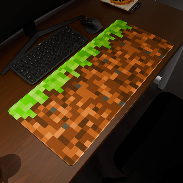 Elevated view of a 90x40CM / 35x15.7in large mouse pad / desk mat prominently displaying the 'Blocks' design. This premium mat provides a stable, non-slip surface, crucial for maintaining focus and accuracy during intense gaming or work sessions.