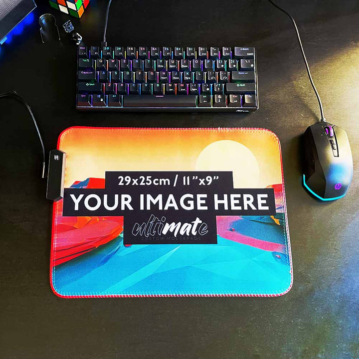 'Print your image' Square Large Custom RGB Gaming Mouse Pad | 30x25cm